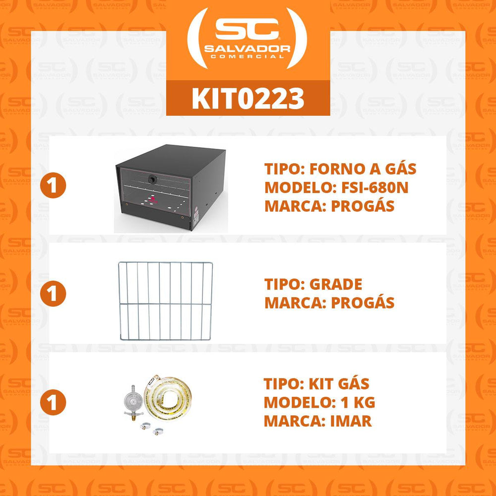 Kit Forno Semi Industrial a Gás FSI-680N + Grade Extra + Kit Gás - Progás