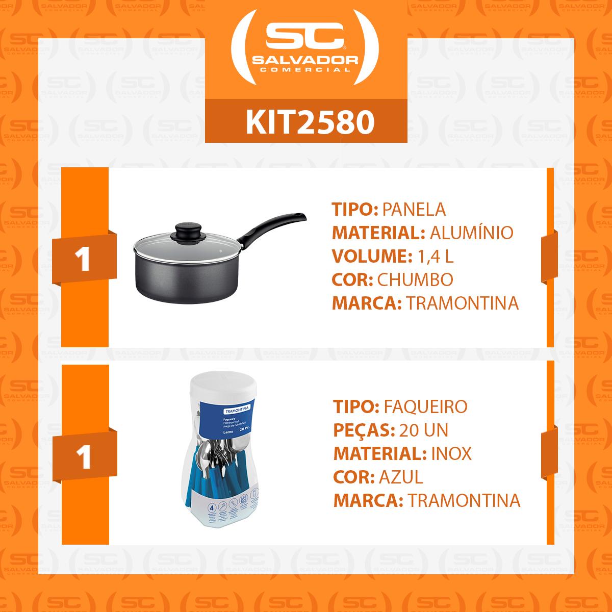 Panela Turim Alumínio Chumbo Antiaderente 1,4L PTC + Faqueiro Leme 20pc - Tramontina