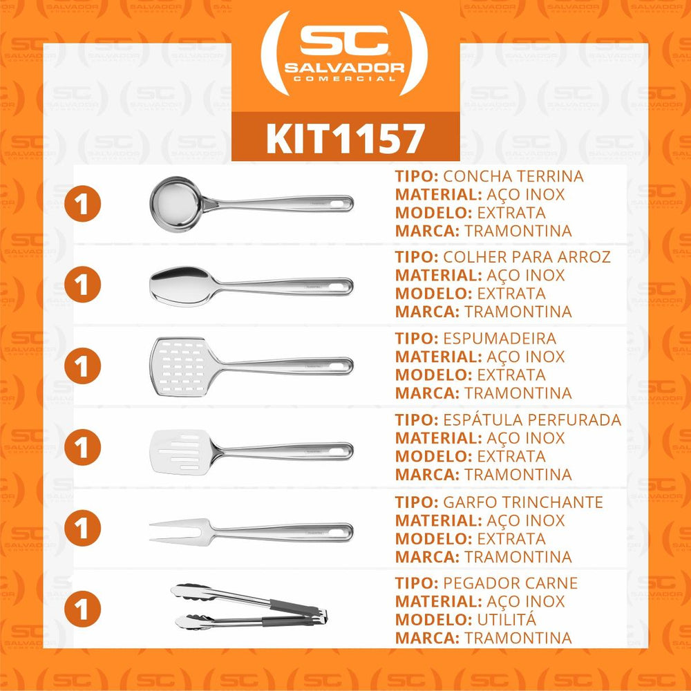Kit Utensílios de Servir e Preparar Extrata Aço Inox 6 Peças - Tramontina