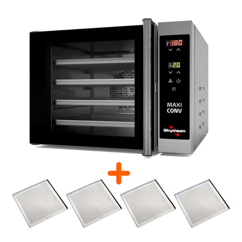 Forno Turbo Elétrico Profissional Com Vapor Maxiconv VP 220V Skymsen + 4 Assadeiras Perfuradas 35x35