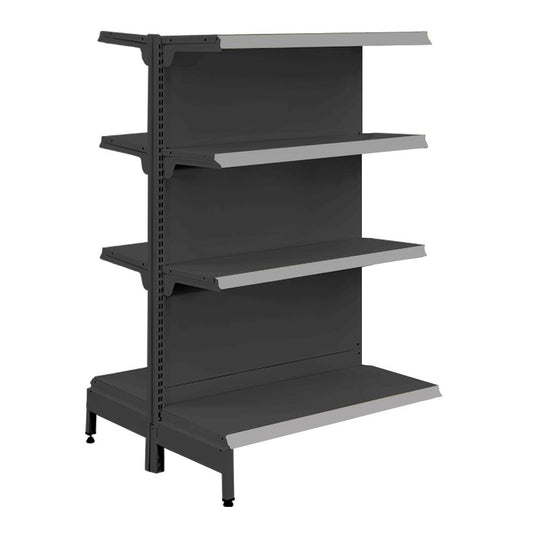 Gôndola Prateleira Preta New Plus 1,40 Central Continuação GCC - Sa Gôndolas Porta Etiquetas Cinza