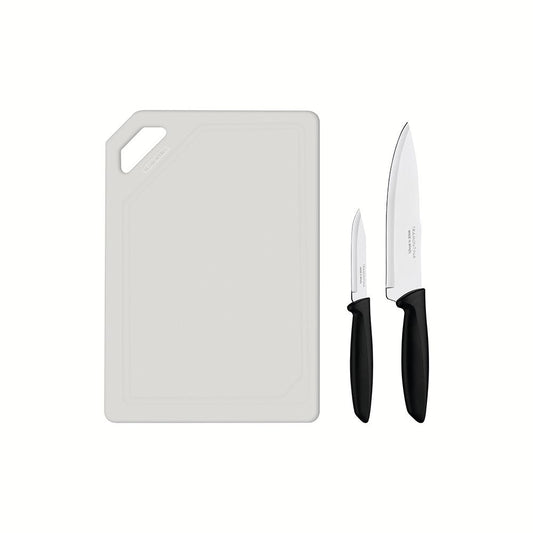 Kit Para Carnes e Legumes Plenus Lâminas Inox Cabos Preto e Tábua 3 Peças - Tramontina 23498014