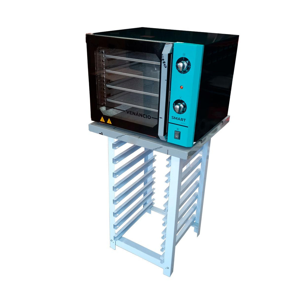 Kit Forno Turbo Convector Smart Basic. Preto e Turquesa FCSB4E 220V + Bancada MES-004 - Venâncio