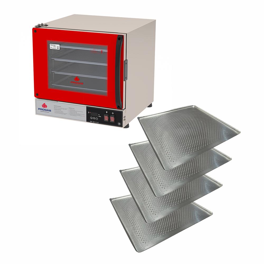 Kit Forno Turbo Elétrico PRP-004 Plus 127V Vermelho Progás + 4 Assadeiras Cimapi