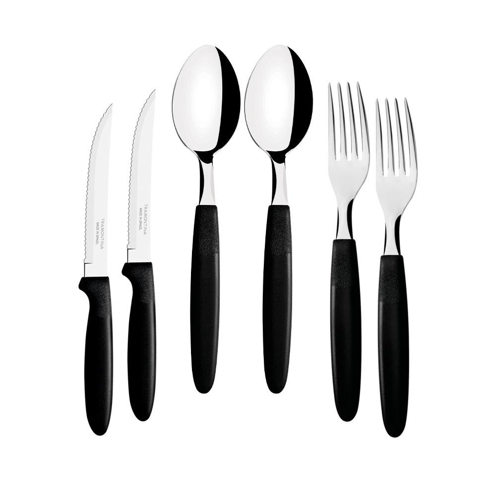 Kit Jogo de Facas, Garfos e Colheres Ipanema 18 Peças Em Aço Inox Cabo Preto Ptop - Tramontina