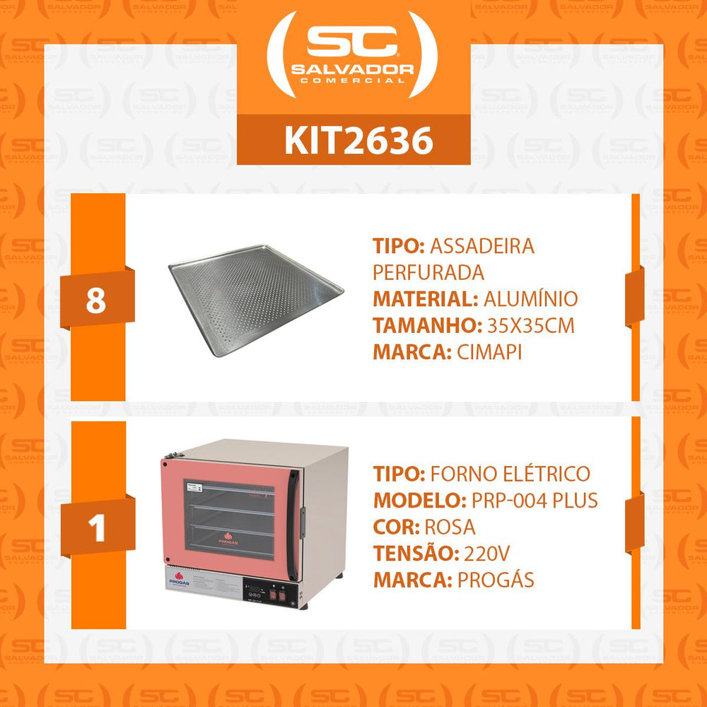Kit Forno Turbo Elétrico PRP-004 Plus 220V Rosa Progás + 8 Assadeiras Cimapi