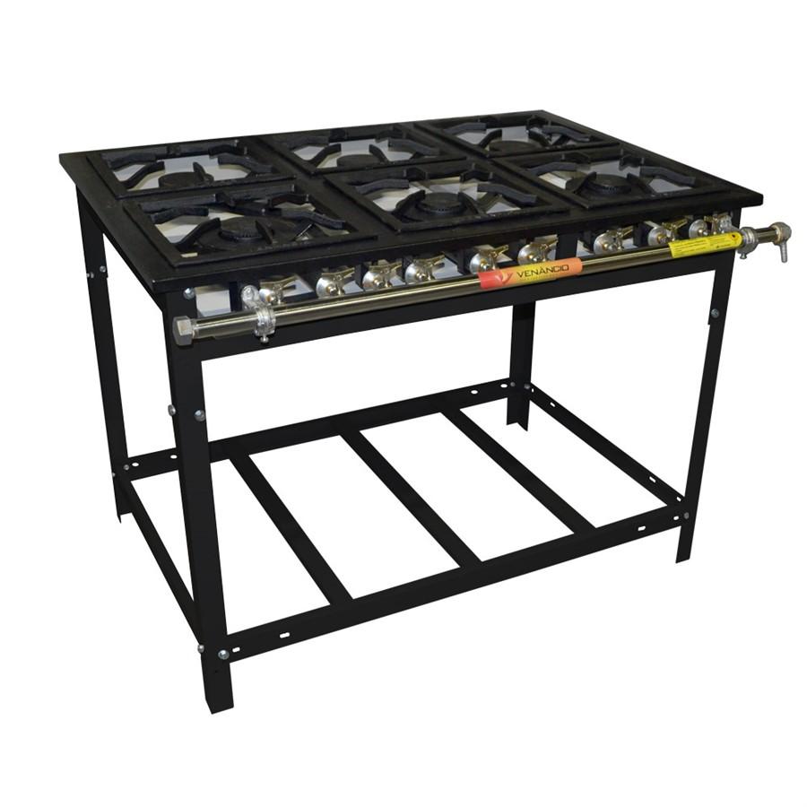 Fogão Industrial 6 Bocas 3 Duplas a Gás Extra Espera Para Forno E6D3E - Venâncio