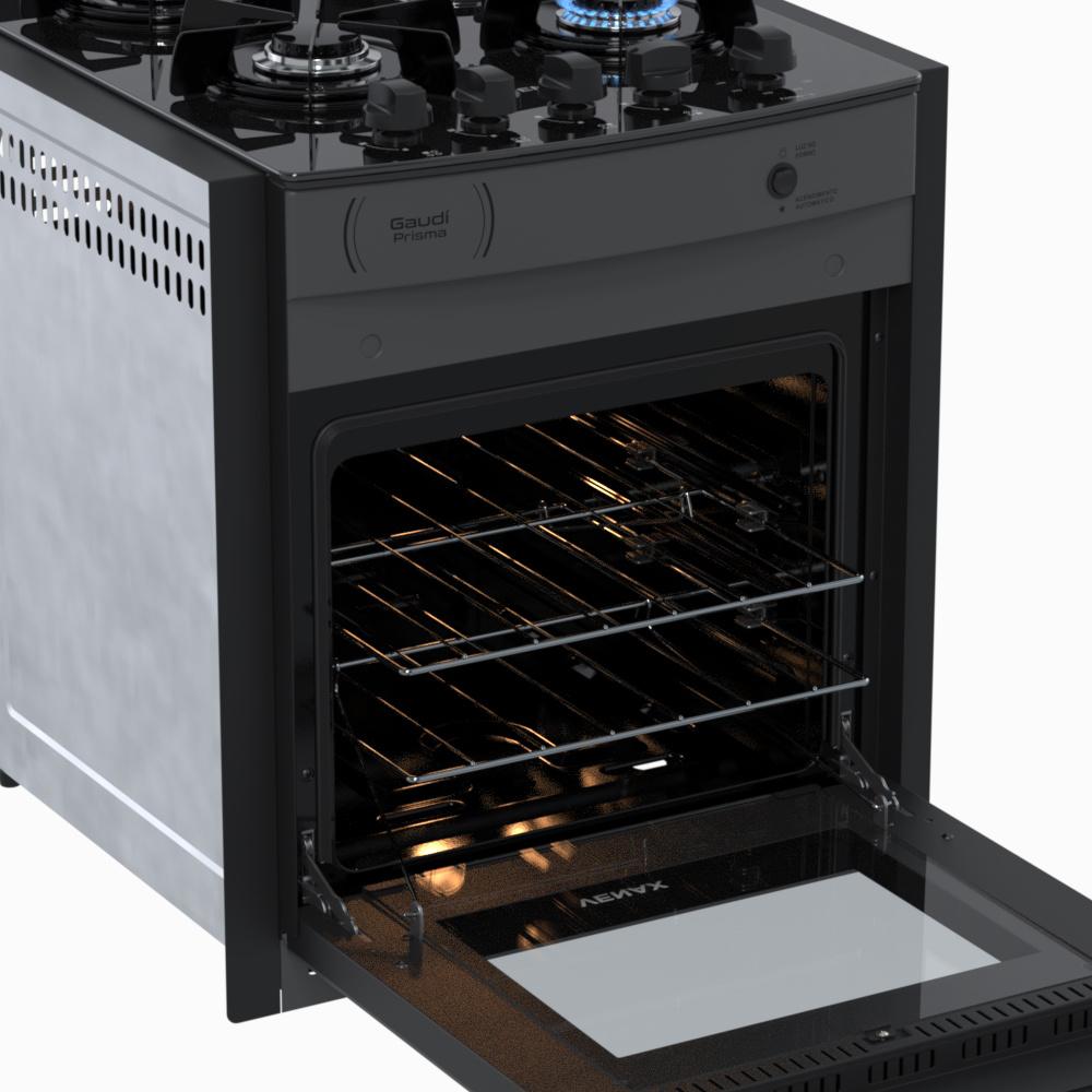 Fogão de Embutir 4 Bocas Gaudi Prisma Vitreo BL Grafite Gás GLP Com Forno GDPMV450 - Venax 18616