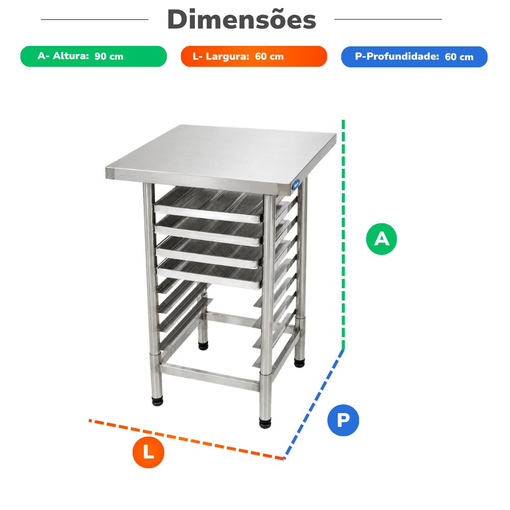 Mesa Bancada Total Inox 430 8 Níveis Prp-004 Progás + 4 Assadeiras Pão Francês 4 Ondas 35x35 - Imeca