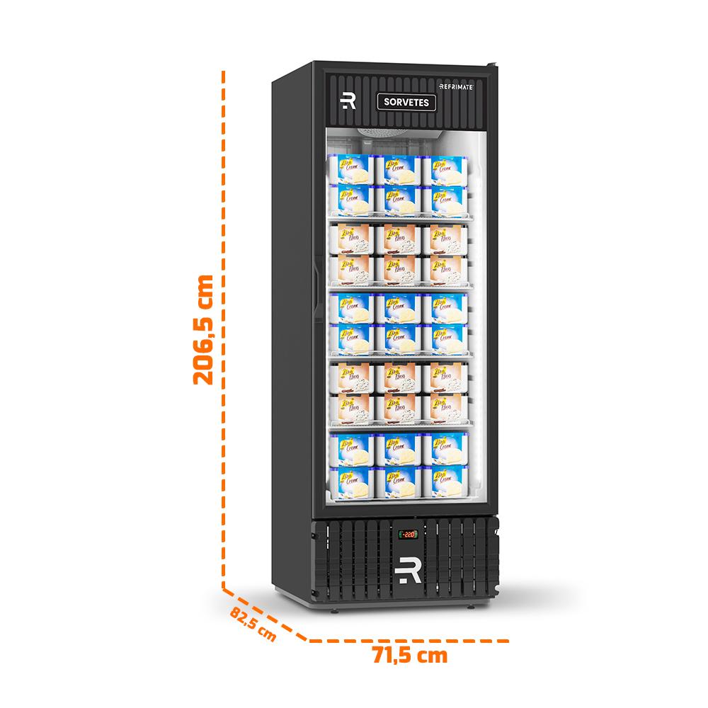 Freezer Vertical Preto 570 Litros Porta De Vidro Aquecida Ar Forçado -22ºC VCS570PVPB 220V - Refrimate