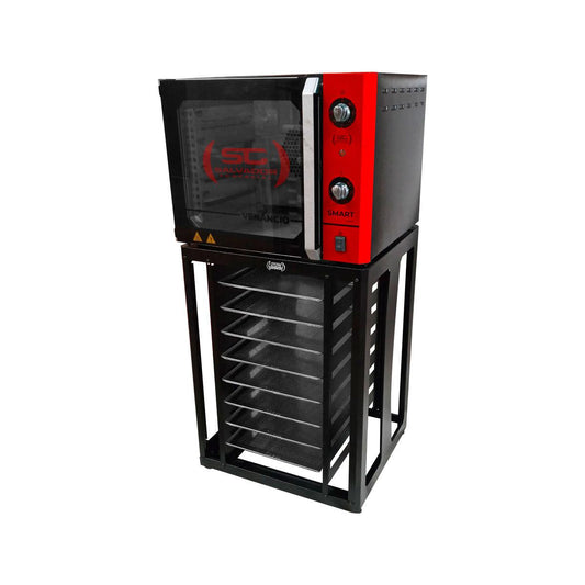 Forno Turbo Convector Smart Preto e Vermelho FCSB4E 220v + Bancada CFCS Preto + 8 Assadeiras - Venâncio