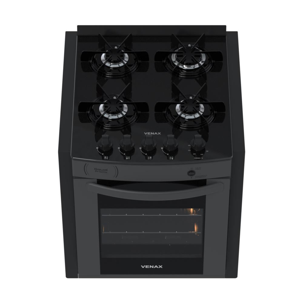 Fogão de Embutir 4 Bocas Gaudi Prisma Vitreo BL Grafite Gás GLP Com Forno GDPMV450 - Venax 18616