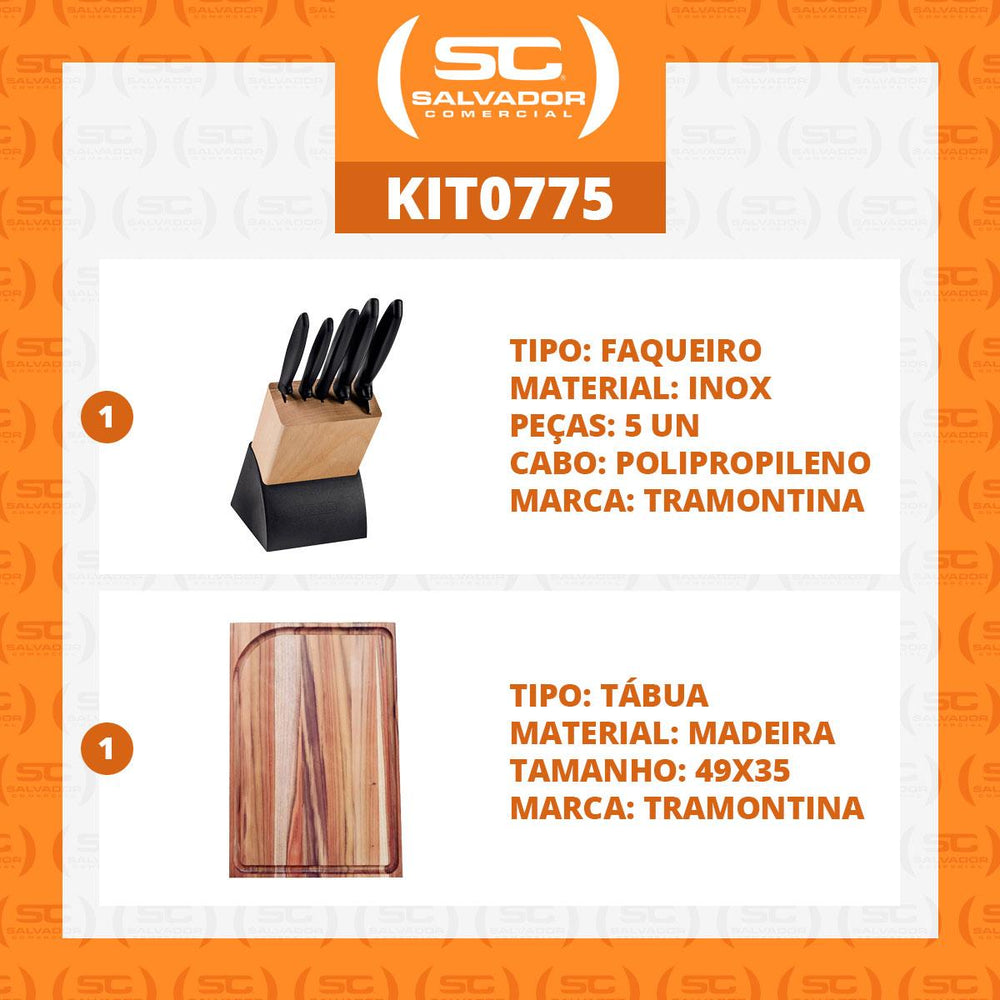 Kit Faqueiro Plenus 6 Peças + 1 Tábua Para Churrasco 49x35 - Tramontina