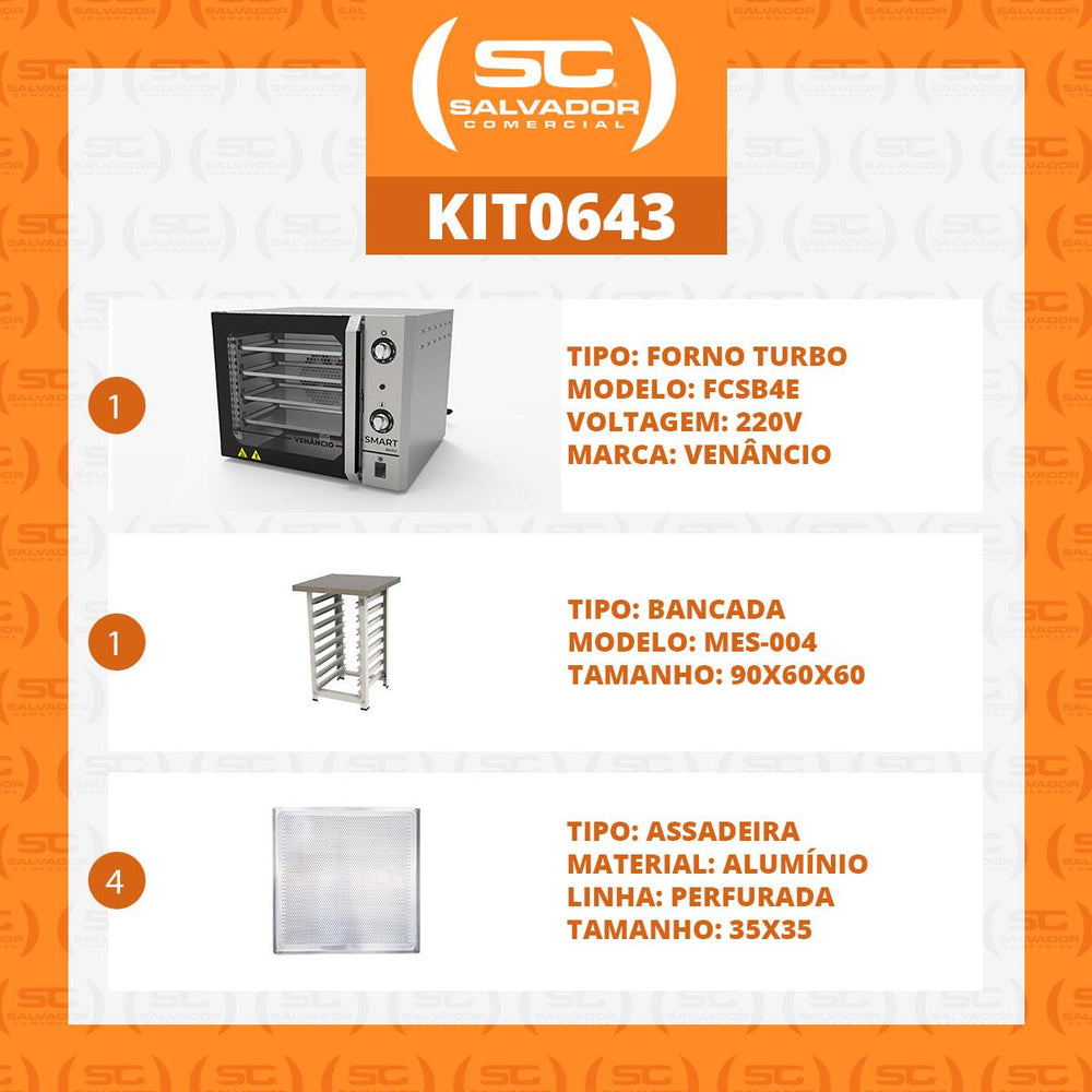 Kit Forno Turbo Elétrico Smart Basic Inox FCSB4E 220V + Bancada MES-004 + 4 Assadeiras - Venâncio