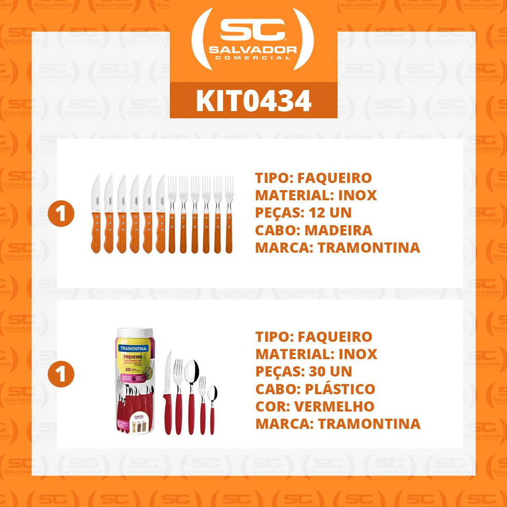 Kit Jogo de Churrasco Inox 12 Peças Dynamic + 1 Faqueiro Vermelho 30pç - Tramontina