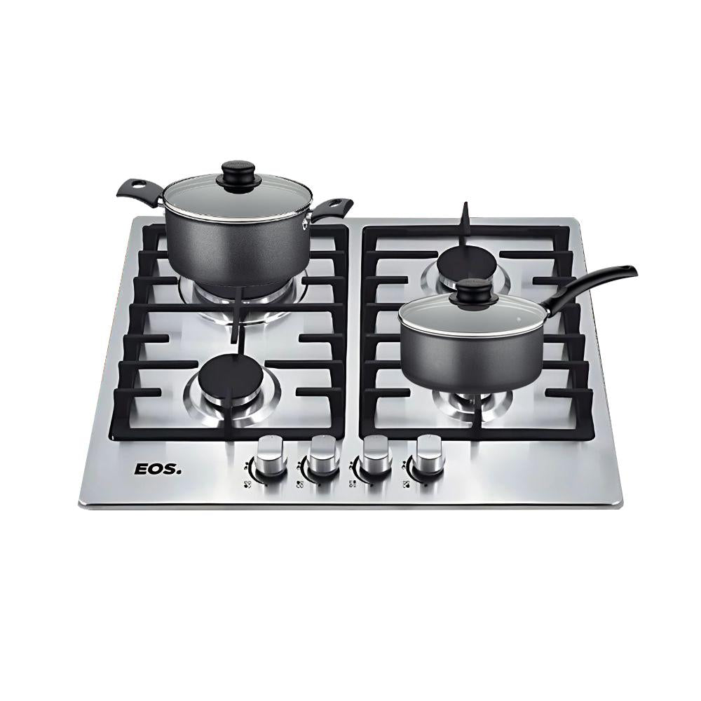 Kit Fogão Cooktop Inox a Gás 4 Bocas 1 Dupla ECG04 Eos + 2 Panelas Tramontina Turim