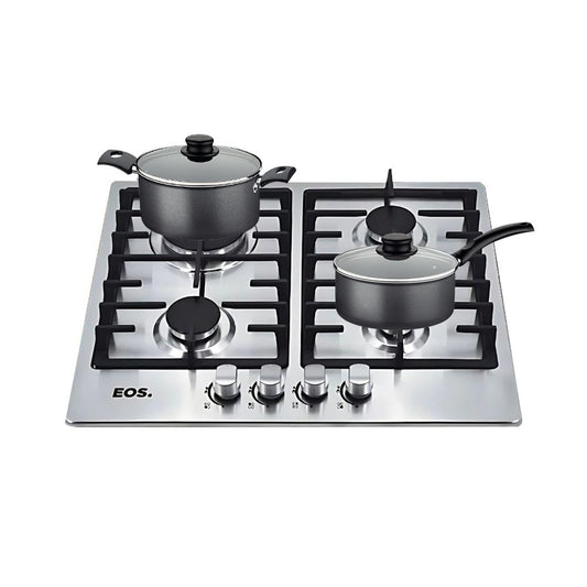 Fogão Cooktop Inox a Gás 4 Bocas 1 Dupla Ecg04 Eos + 2 Panelas Tramontina Turim