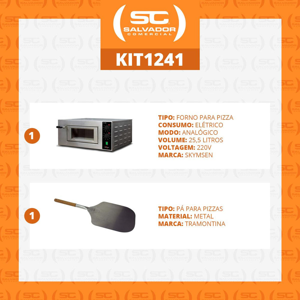 Kit - Forno Elétrico Lastro Profissional Pizzarias Analógico Pizza FLP-400A 220V Skymsen + Pá Para Pizza