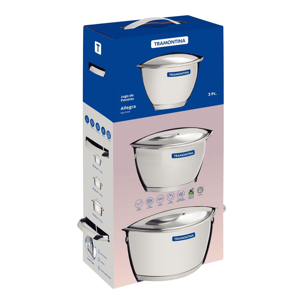 Jogo de Panelas Allegra Aço Inox Fundo Triplo Tampas de Inox 3 Peças - Tramontina 65660220