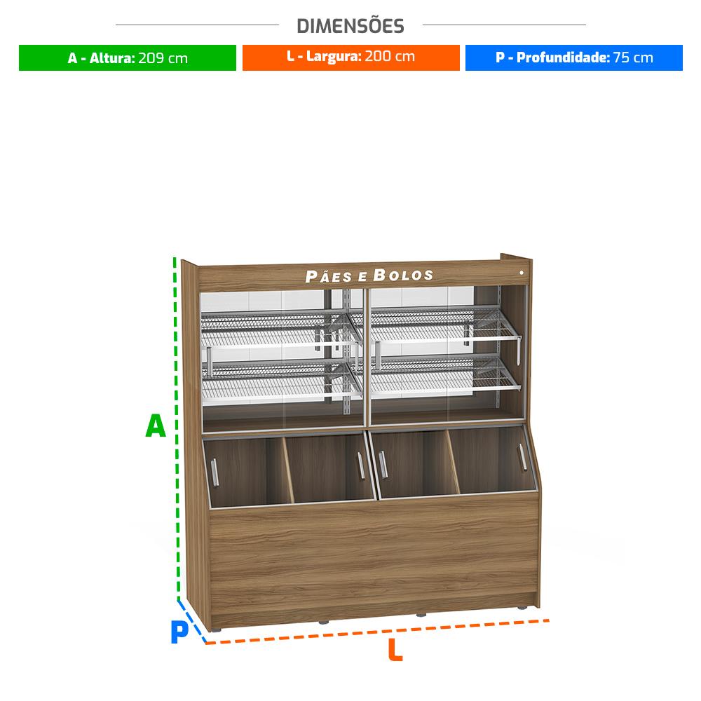 Armário Para Pães 200cm Mdf Portas de Correr e Led 220v Málaga - Refrimate APPT2000