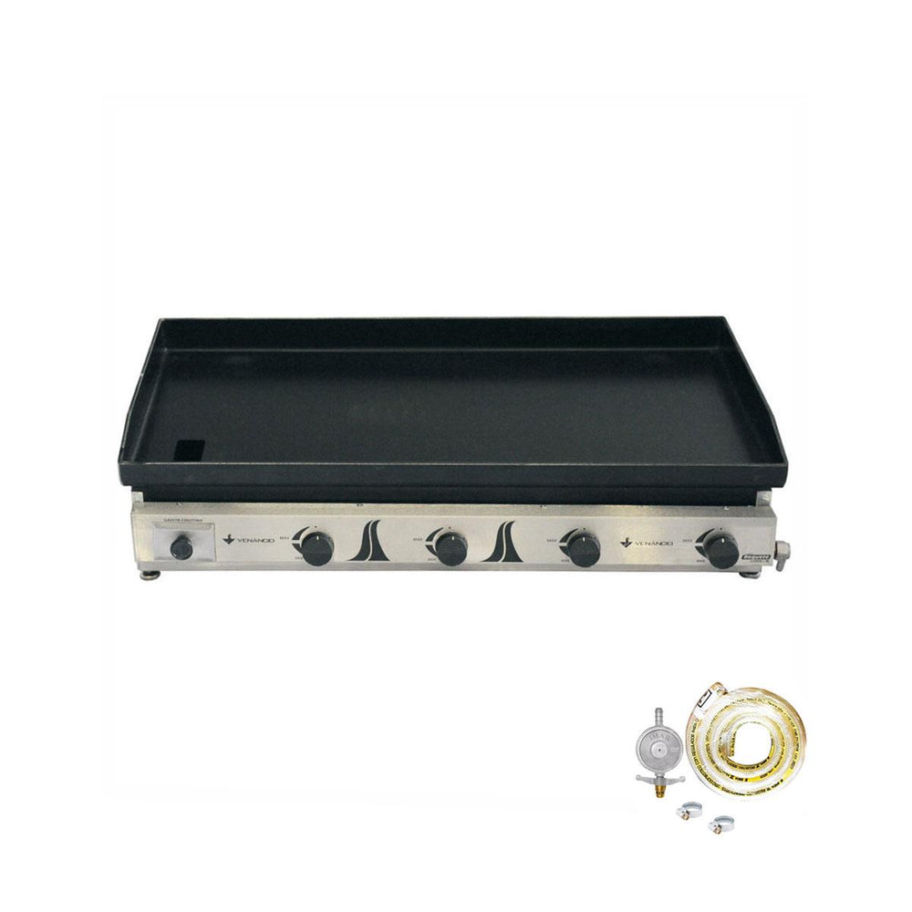 Kit - Chapa Bifeteira A Gás Lisa 100cm Comercial Aço Carbono C100 6,35mm + Kit Gás - Venâncio