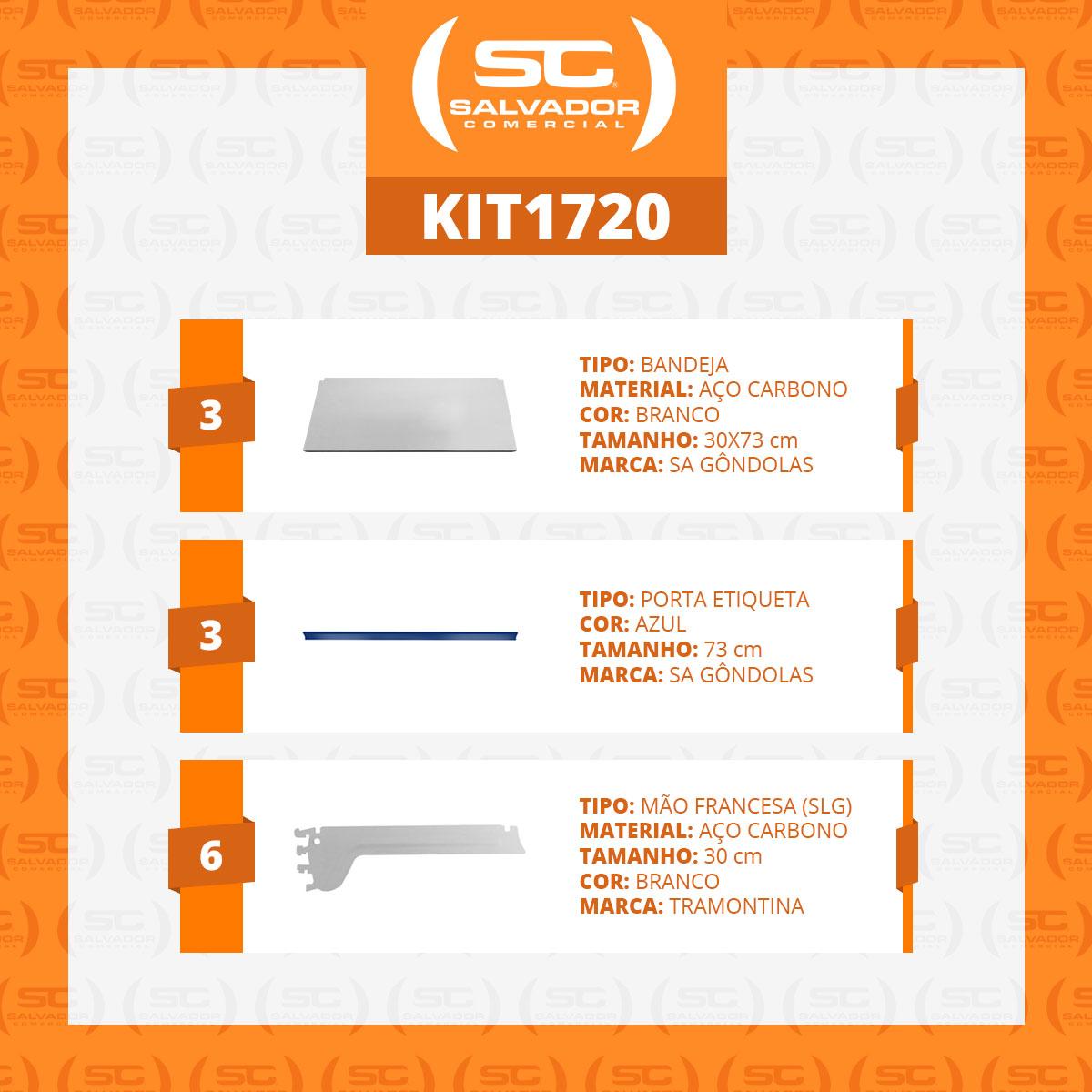 Kit 3 Bandejas Prateleiras Ponta 30x73 para Gôndolas New Plus com Porta Etiqueta Azul - SA Gôndolas