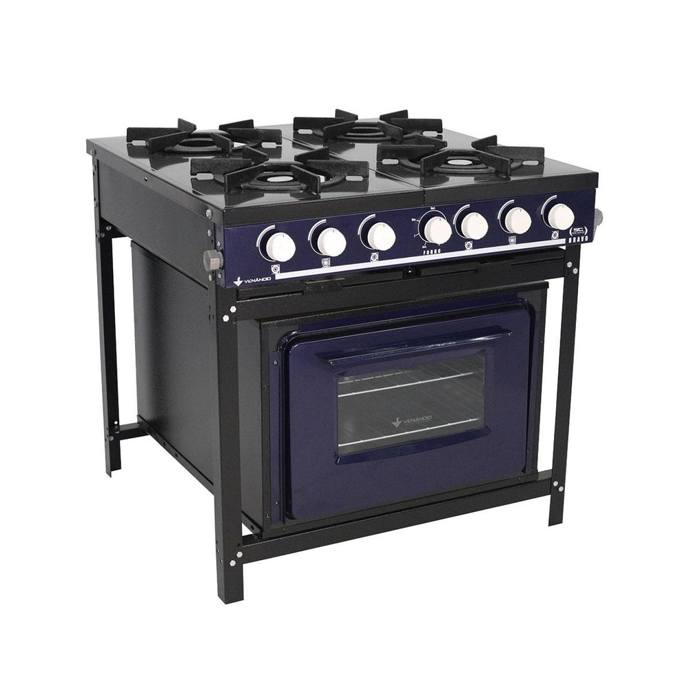 Fogão Industrial 4 Bocas a Gás Baixa Pressão Bravo Multicores Com Forno Azul BR4BF - Venâncio