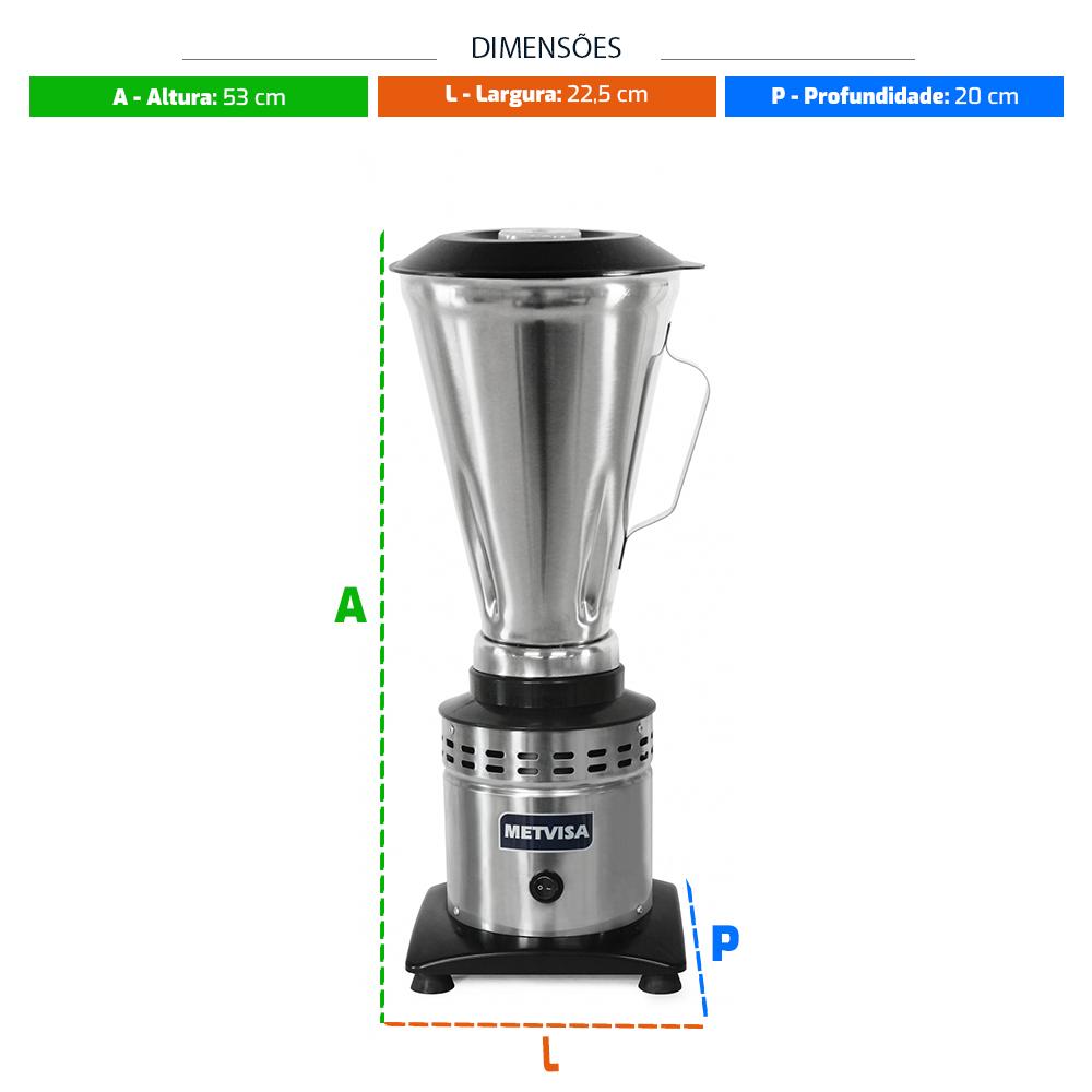 Liquidificador Alta Rotação de Uso Domestico e Comercial Copo Inox 3,5l 1000w Lar.4 220v - Metvisa