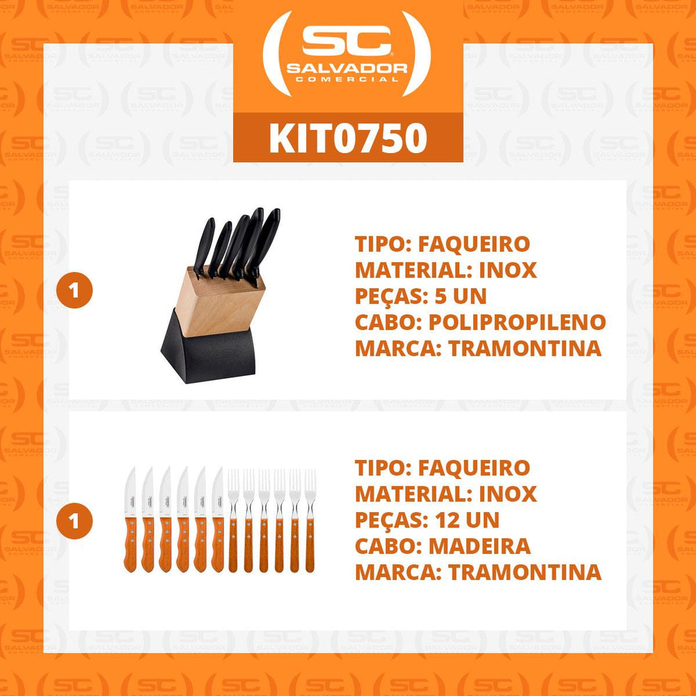 Kit Faqueiro Plenus 6 Peças + 1 Jogo de Churrasco 12 Peças Dynamic - Tramontina