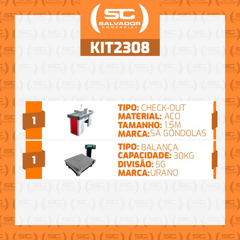 Kit Caixa Supermercado Empacotador Vermelho 1,50m Check-Out + Balança Bivolt 30kg Urano