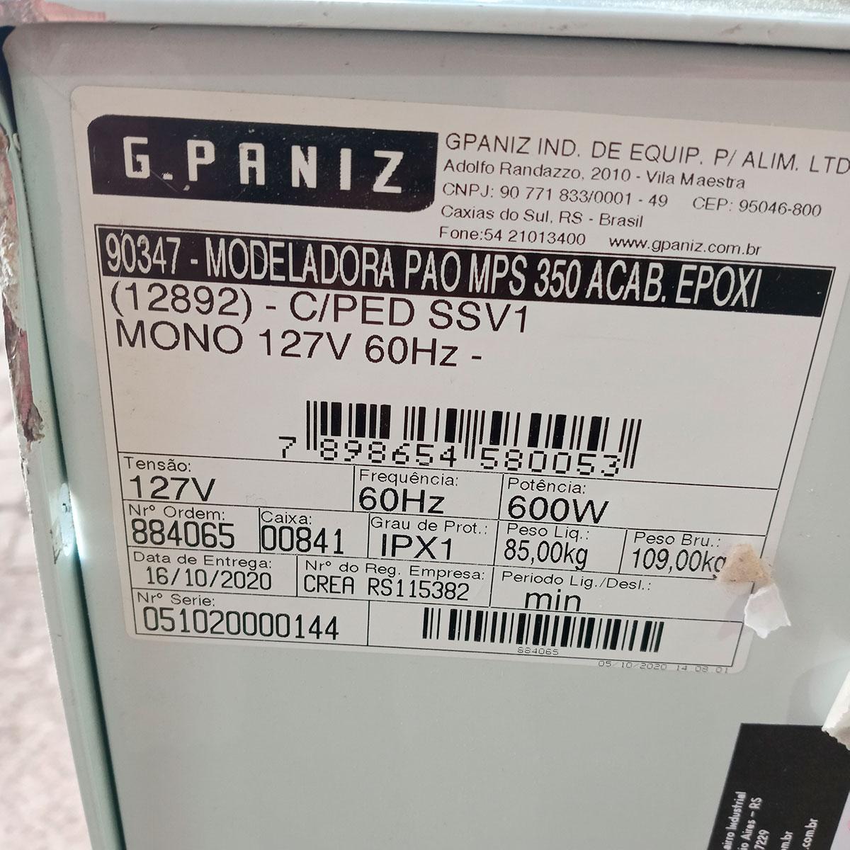 Semi - Modeladora de Pao 35cm Coluna Epóxi MPS350P GPaniz 127V