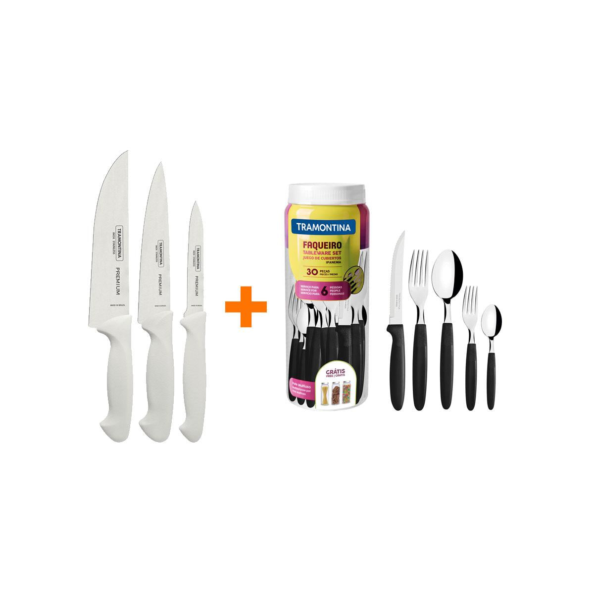 Kit - Faqueiro Premium 3 Peças + 1 Faqueiro 30 Peças Ipanema Preto - Tramontina