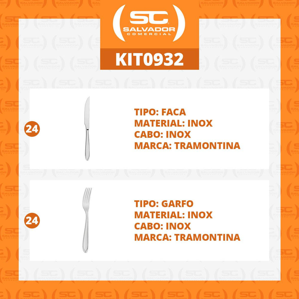 Kit Jogo de Faca e Garfo Luxo Laguna 48 Peças em Aço Inox ITOP - Tramontina