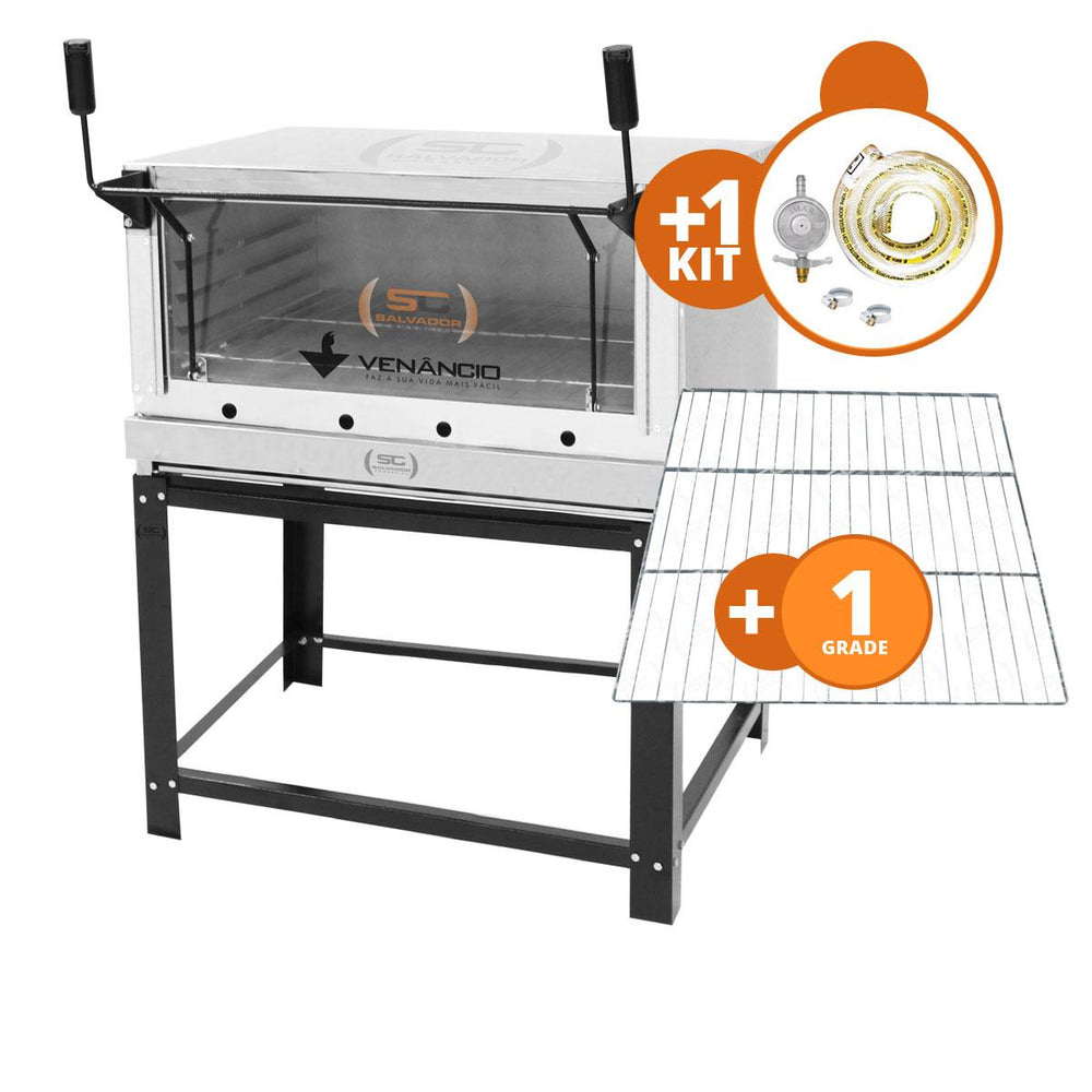 Kit Forno De Lastro a Gás Refratário Roma Inox FIRI90 + Grade Extra + Kit Gás