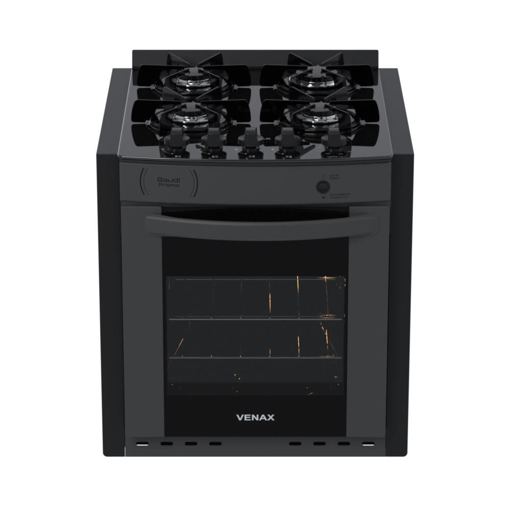 Fogão de Embutir 4 Bocas Gaudi Prisma Vitreo BL Grafite Gás GLP Com Forno GDPMV450 - Venax 18616