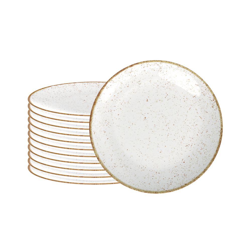 Conjunto de 12 Pratos Raso Rústico Marrom em Porcelana Decorada 25 cm - Tramontina 96980012