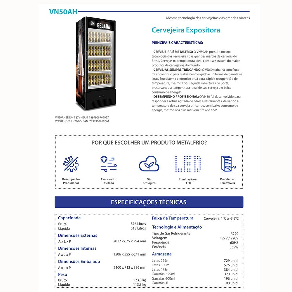 Cervejeira Expositor Vertical 127V Porta de Vidro 513/576 Litros Vn50ah Optima Adesivada - Metalfrio