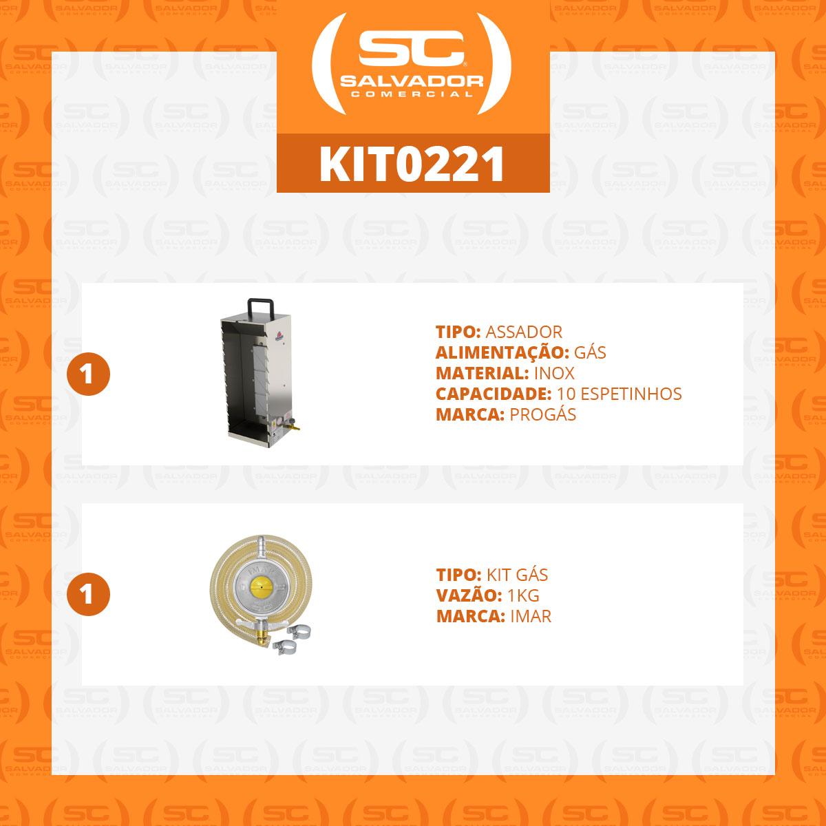 Kit - Assador Churrasquito 10 Espetinhos Em Inox Pr-199 + Kit Gás 1kg - Progás