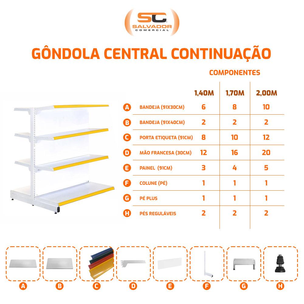 Gôndola Prateleira New Plus 1,70 Central Continuação GCC - Sa Gôndolas Porta Etiquetas Vermelho