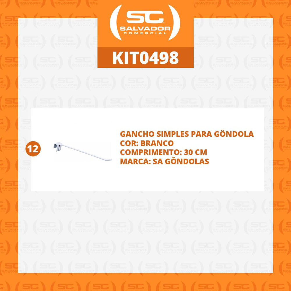 Kit 12 Ganchos 30cm Simples Branco New Plus Para Gôndolas e Prateleiras – SA Gôndolas