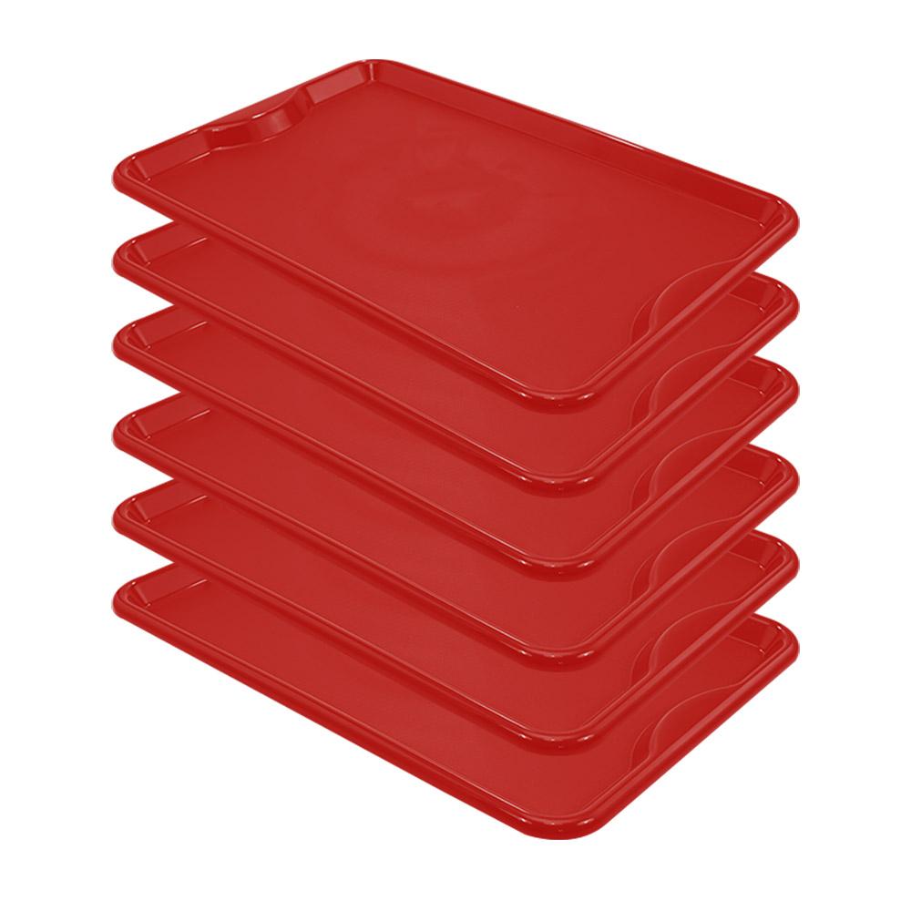 Conjunto 6 Bandejas Plásticas Self-Service Refeição 48x32,5x2 BR-100 Vermelha - Della Plast