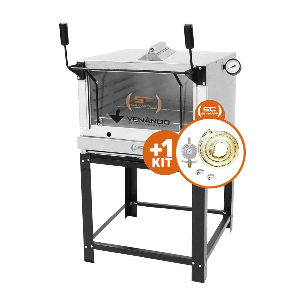 Kit Forno De Lastro a Gás Refratário Roma Inox Infravermelho FIRIV80 + Kit Gás - Venâncio