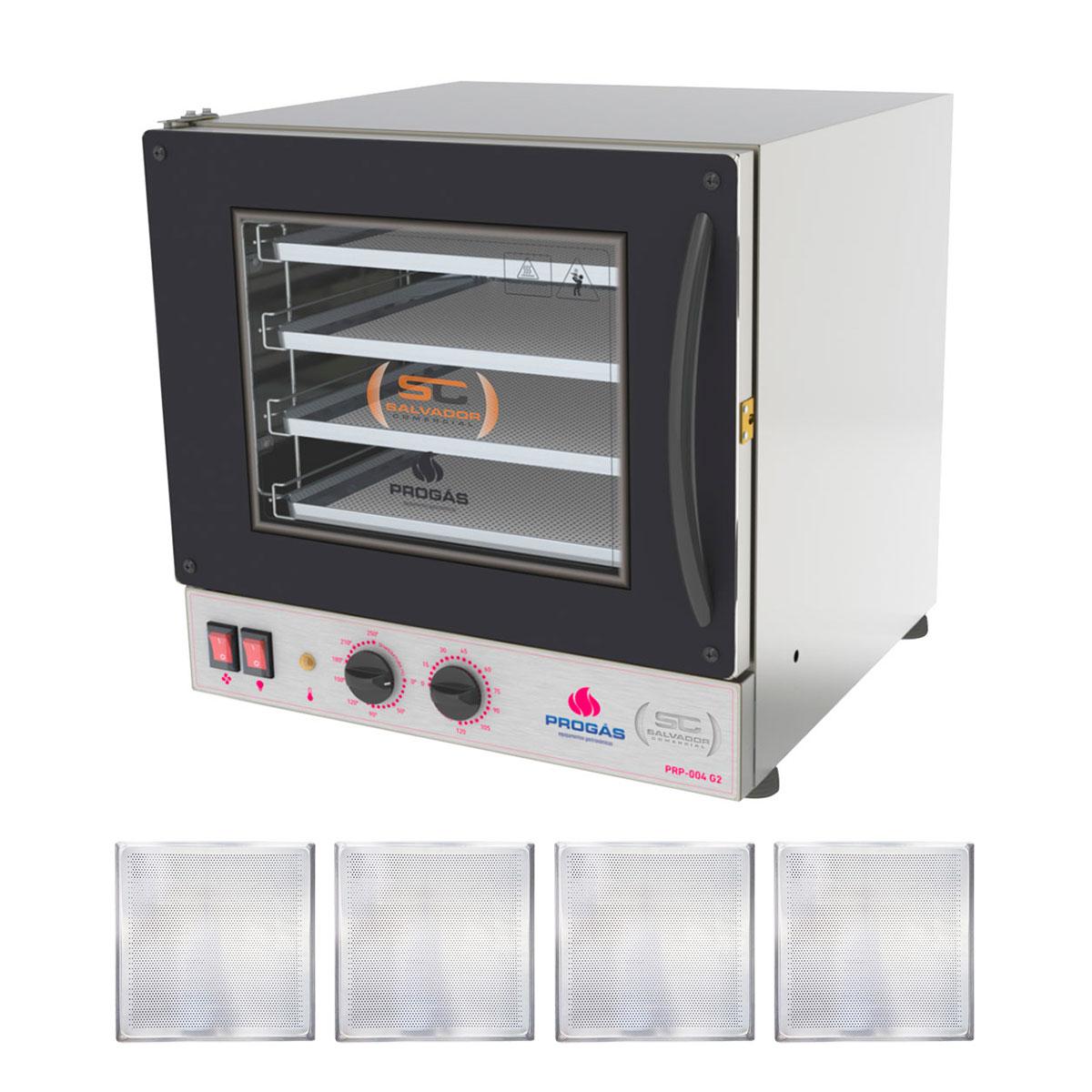 Kit - Forno Turbo Prp-004 127v Preto + 4 Assadeiras - Progás