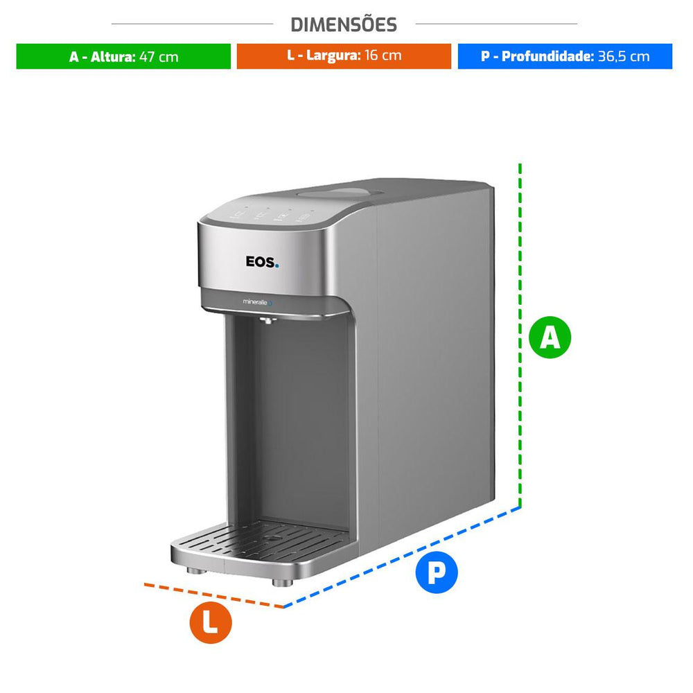 Bebedouro Purificador de Água Mineralle Slim Touch Eletrônico Prata Epe08s Bivolt - Eos B209332