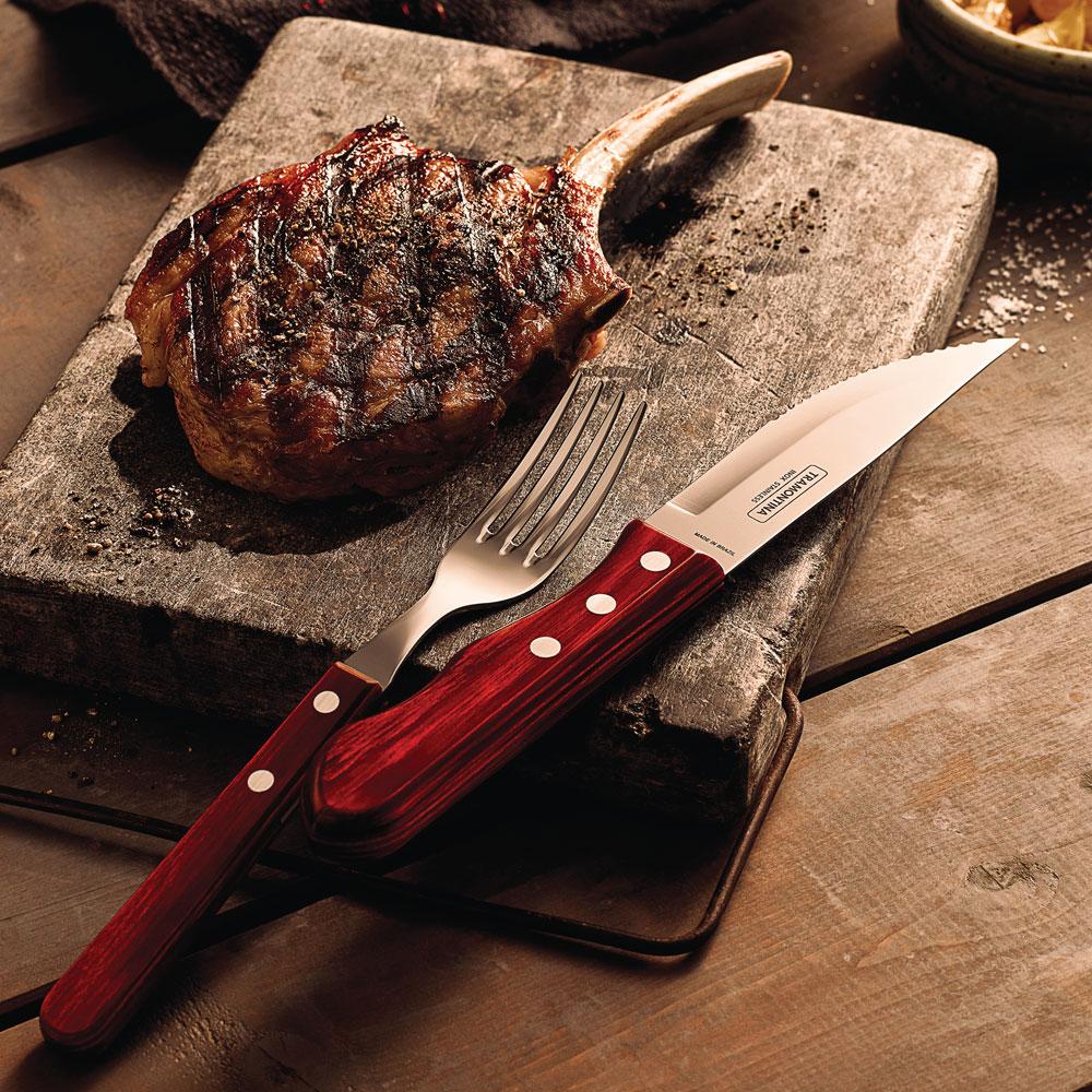 Jogo de Talheres Para Churrasco Jumbo Em Aço Inox Com Cabo Vermelho Polywood 12 Peças - Tramontina 21199796