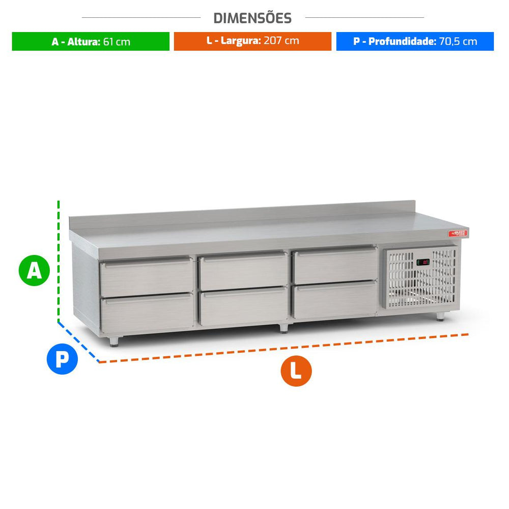 Balcão de Preparo Refrigrerado 6 Gavetas Inox 0ºc a 10ºc 200cm BRG20 220v - Red Chameleon 456338-7
