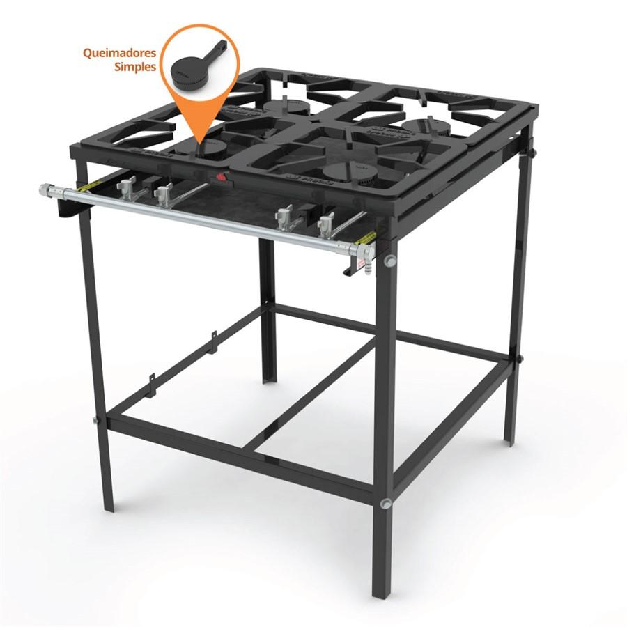 Fogão Industrial 4 Bocas a Gás Baixa Pressão Aço Carbono PM-400 - Progás