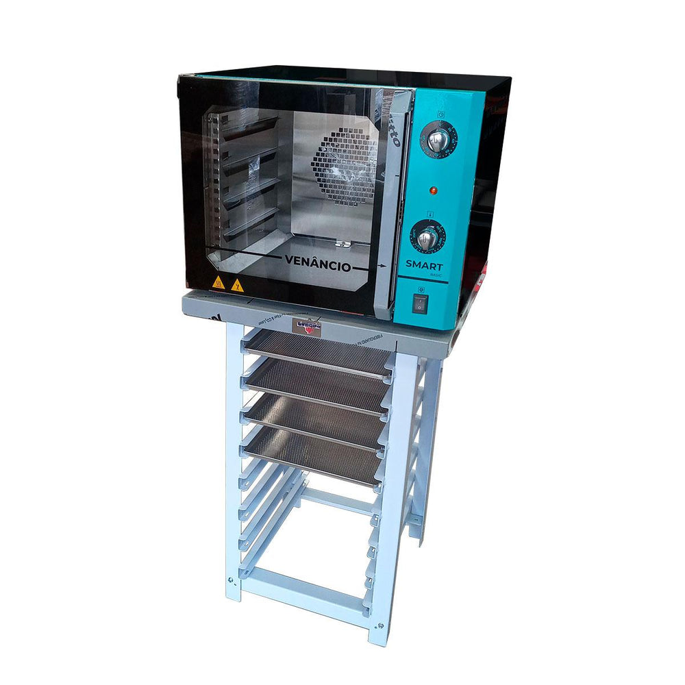 Kit Forno Turbo Convector Smart Basic. Preto e Turquesa FCSB4E 220V + Bancada MES-004 + 4 Assadeiras - Venâncio