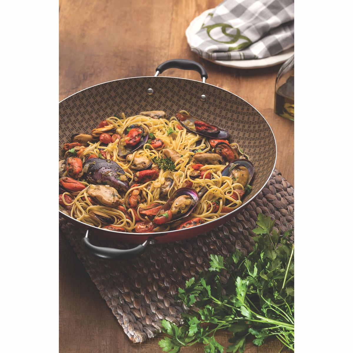 Panela Wok Alumínio 36cm Paris Antiaderente Tampa Vidro Vermelho - Tramontina