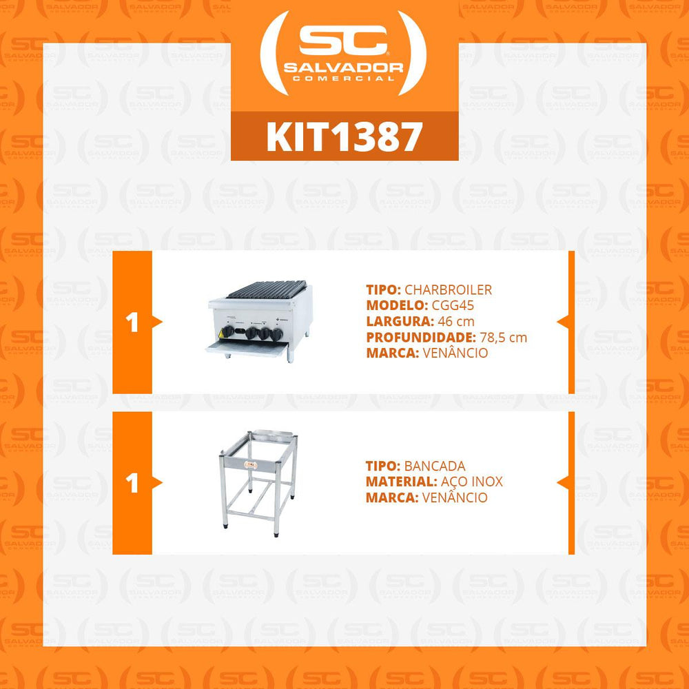 Char Broiler Americana Profissional Grill Churrasqueira 45cm Gás Inox Com Pé CGGP45 - Venâncio